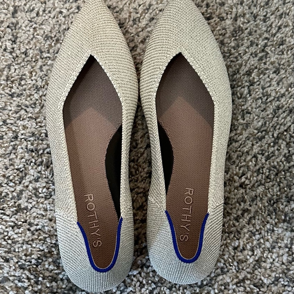 Rothy's Pointed Knit Flats in Beige (slight shimmer)
